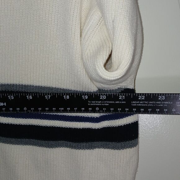 Eddie Bauer Men's L 1/4 zip Pullover Sweater Cream/OffWhite Striped Knit Preppy - Picture 16 of 16